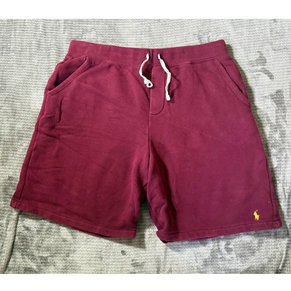 Polo Ralph Lauren Boys XL Burgundy Fleece Sweat Shorts Maroon Yellow Pony 30X7.